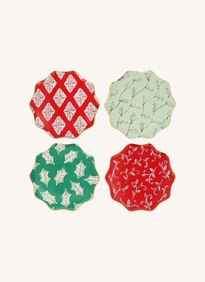 Meri Meri - Blockdruck Weihnachtsteller - 8er Set