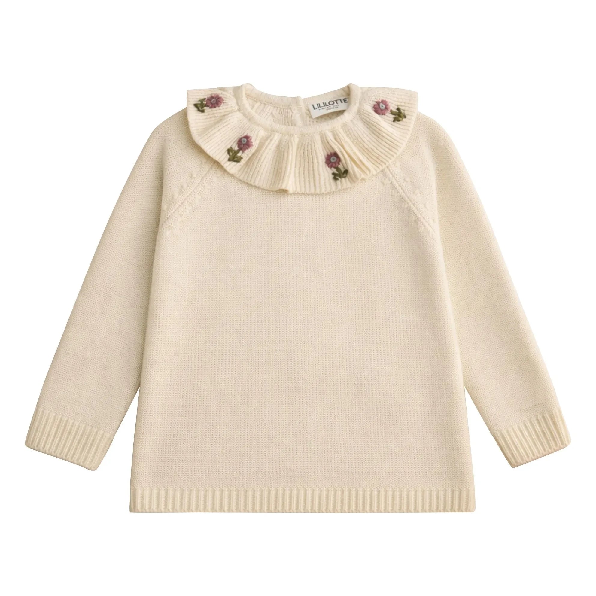 Lililotte - Diana Bio-Baumwolle Bestickter Kragenpullover | Ecru