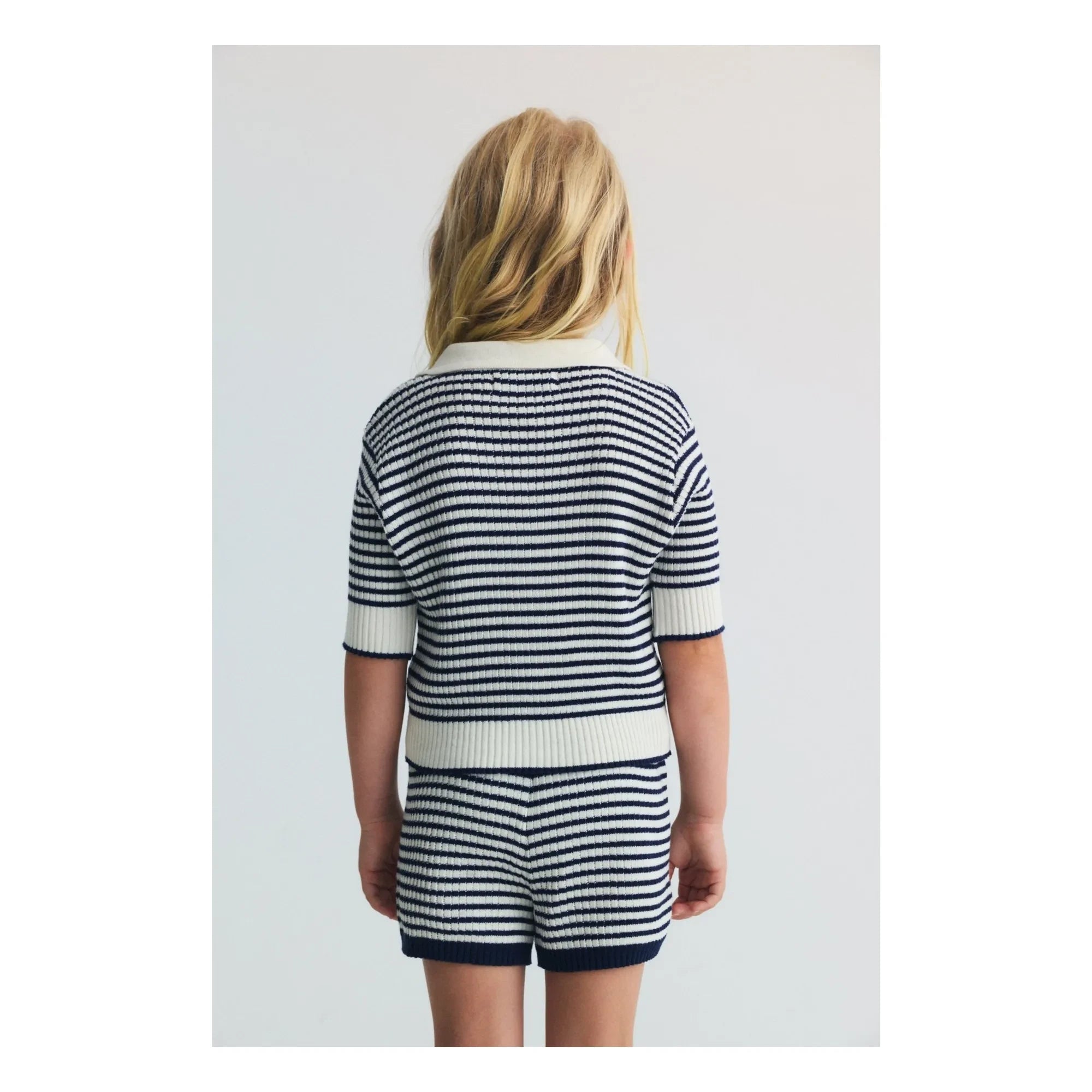the new society - Gestreiftes Strick-Polo-Shirt | Dunkelblau