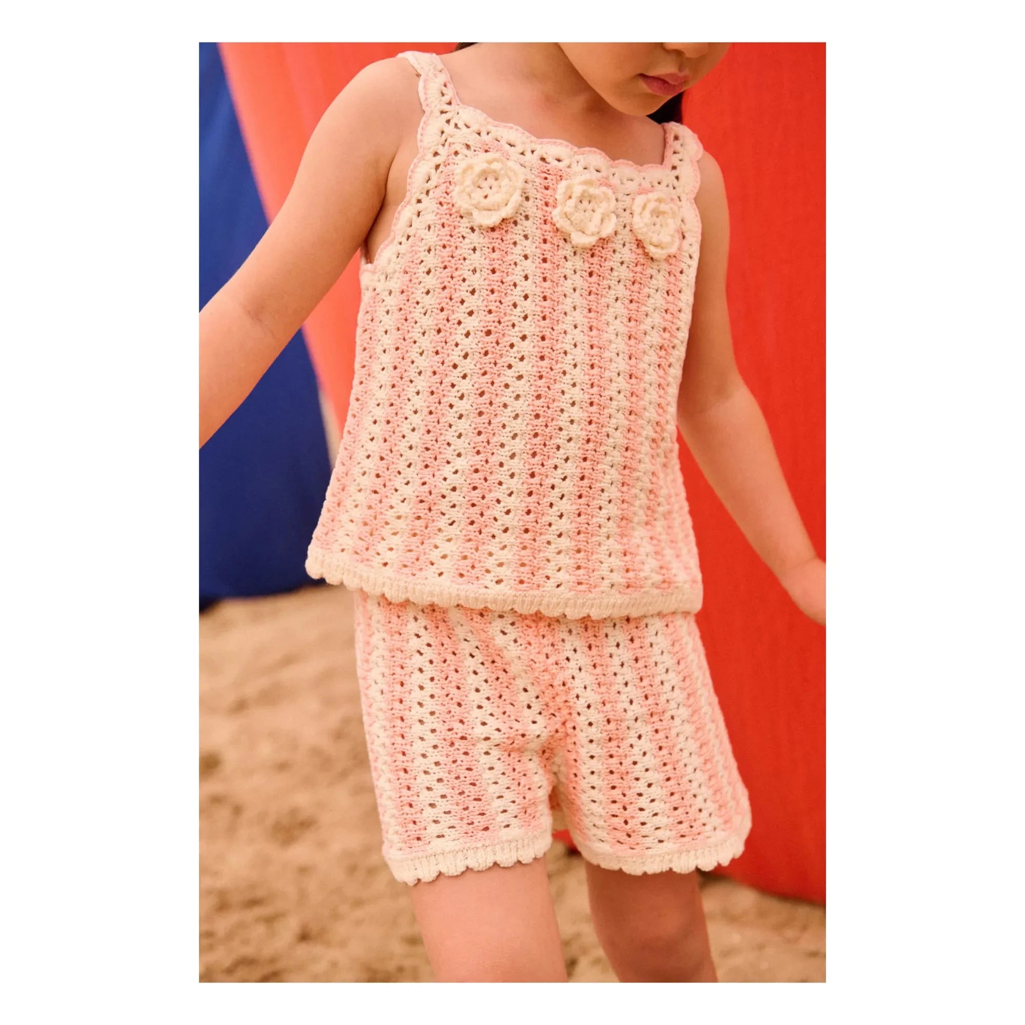 Louise Misha - Mekylane Gestreifte Shorts mit Ajourmuster | Rosa