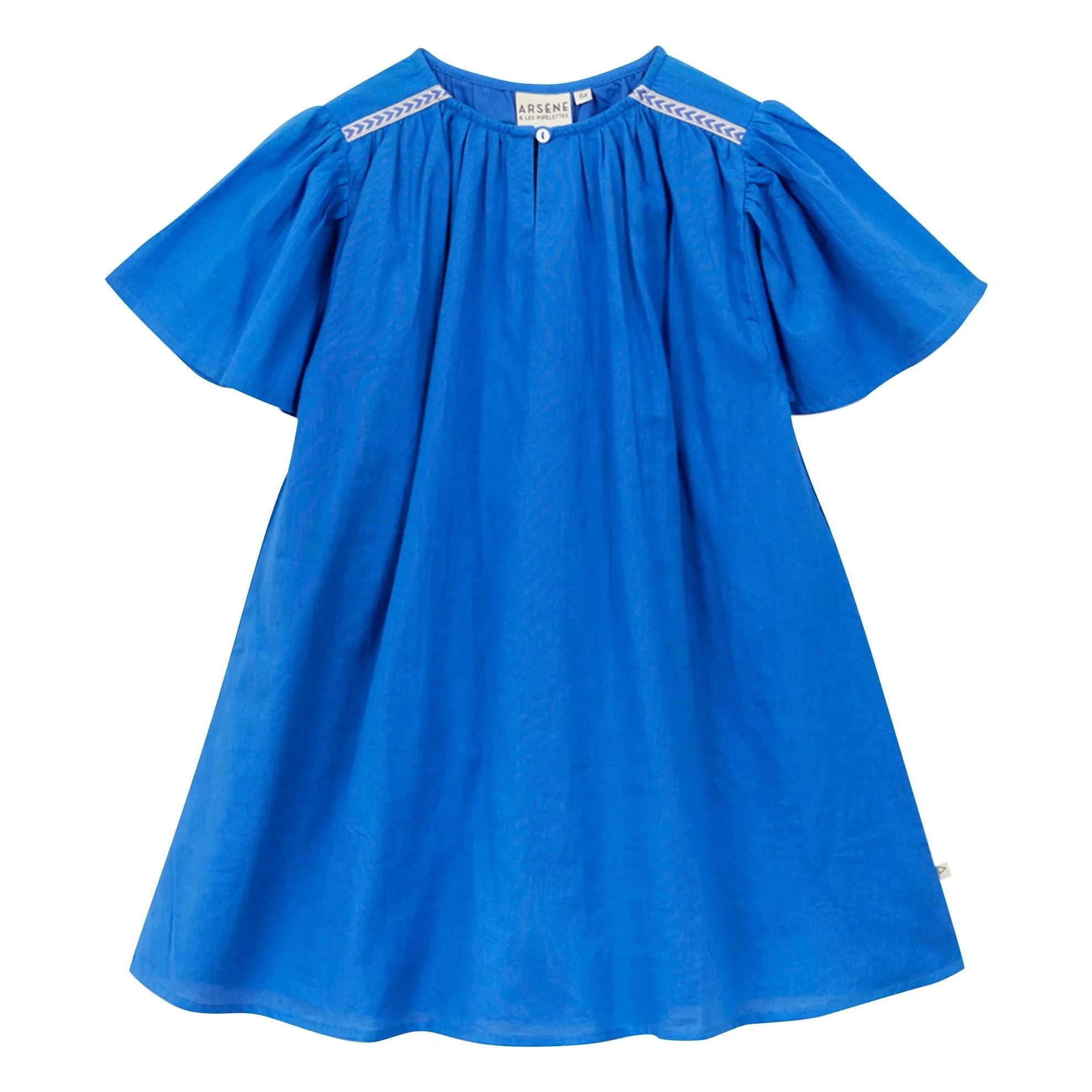 Arsène et Les Pipelettes - Rüschenkleid aus Bio-Baumwollvoile | Azurblau