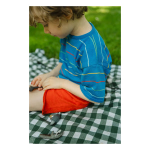 Bayiri - Gestreiftes T-Shirt aus Bio-Baumwolle mit Pflanzenmotiv | Blau
