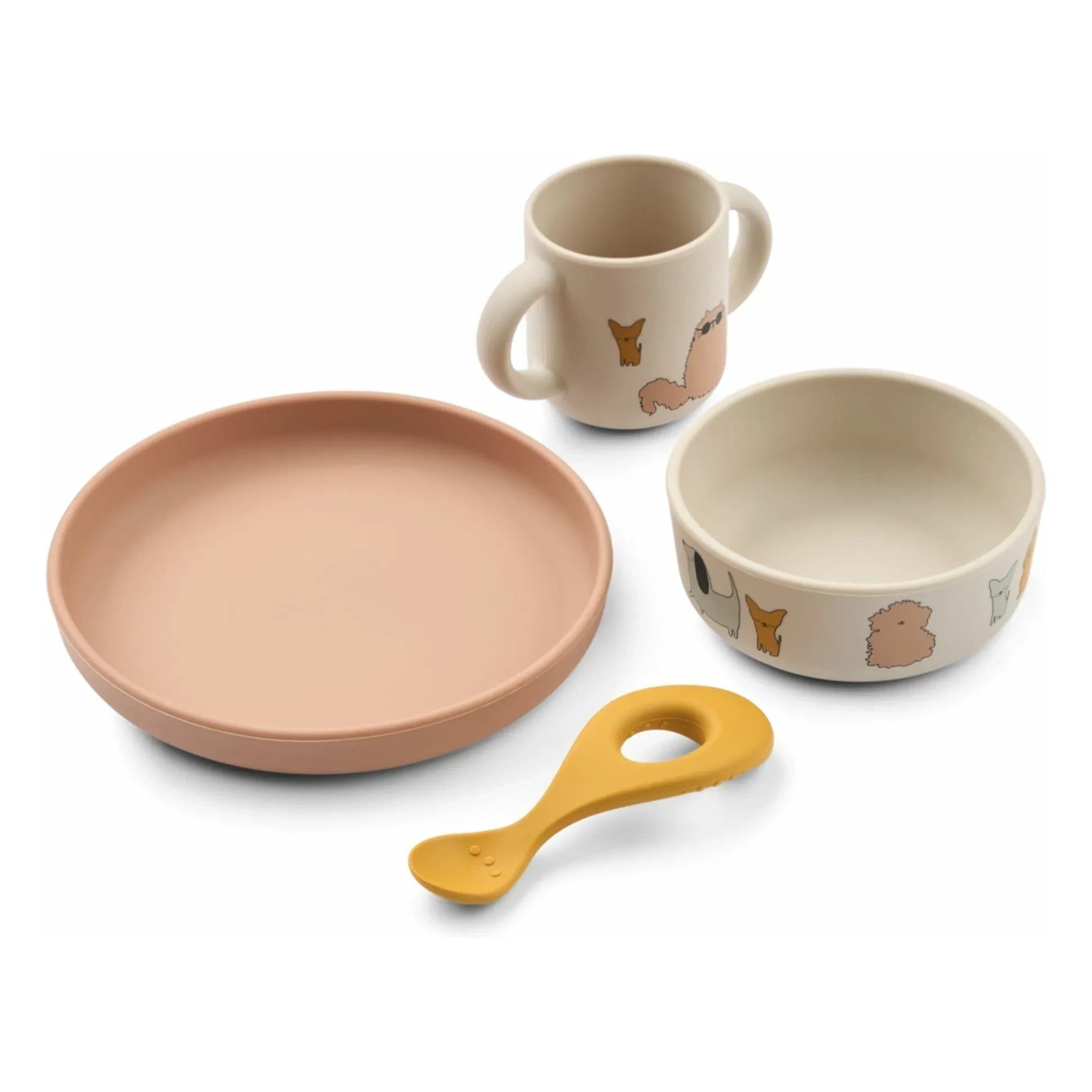 Liewood - Vivi Silikon-Tellerset - 4-teilig | Katzen und Hunde/Sandfarben