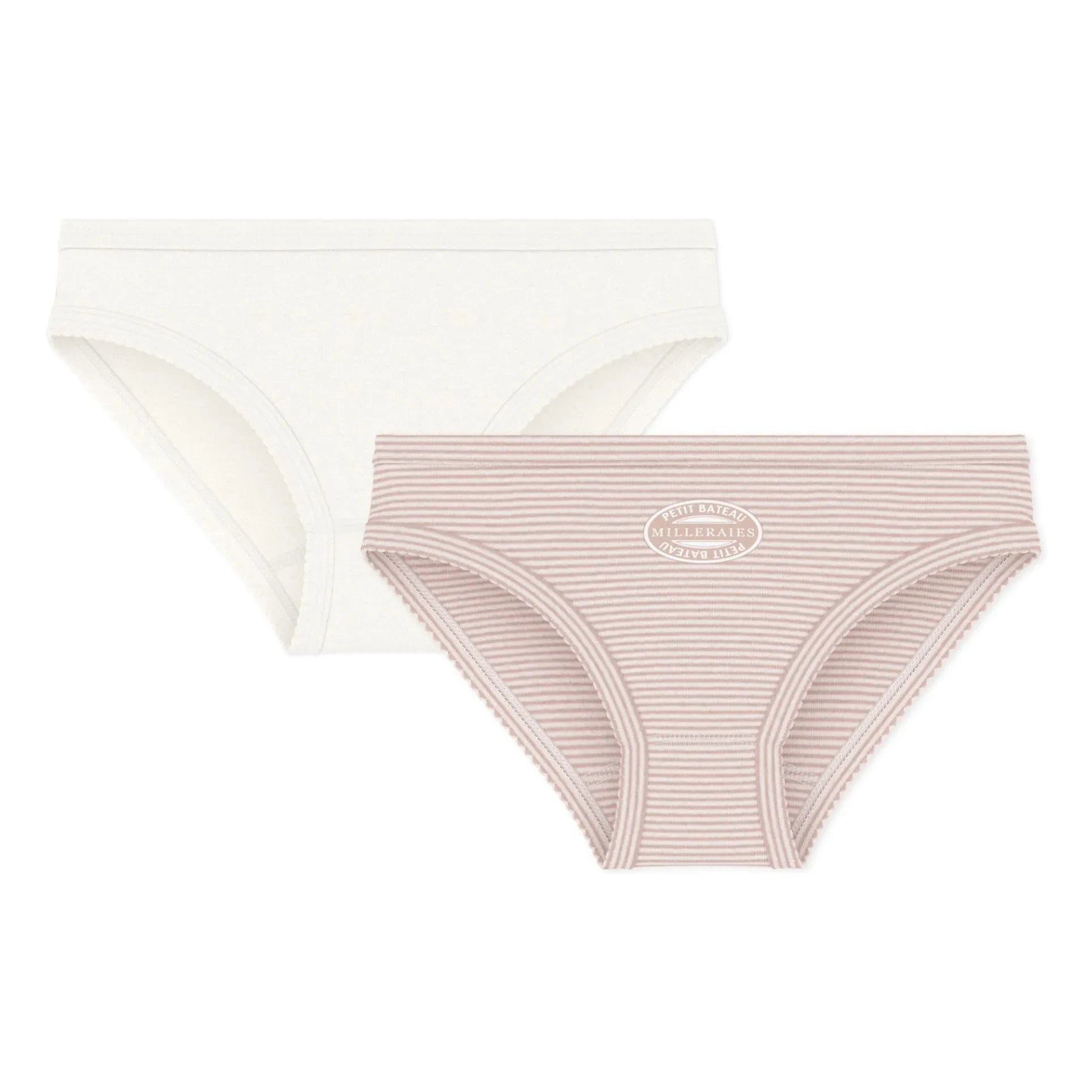 Petit Bateau – Set aus 2 gestreiften Höschen aus Bio-Baumwolle | Puderrosa