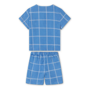 Fliink - kariertes Cha Cha Shorts- und T-Shirt-Set | Blau