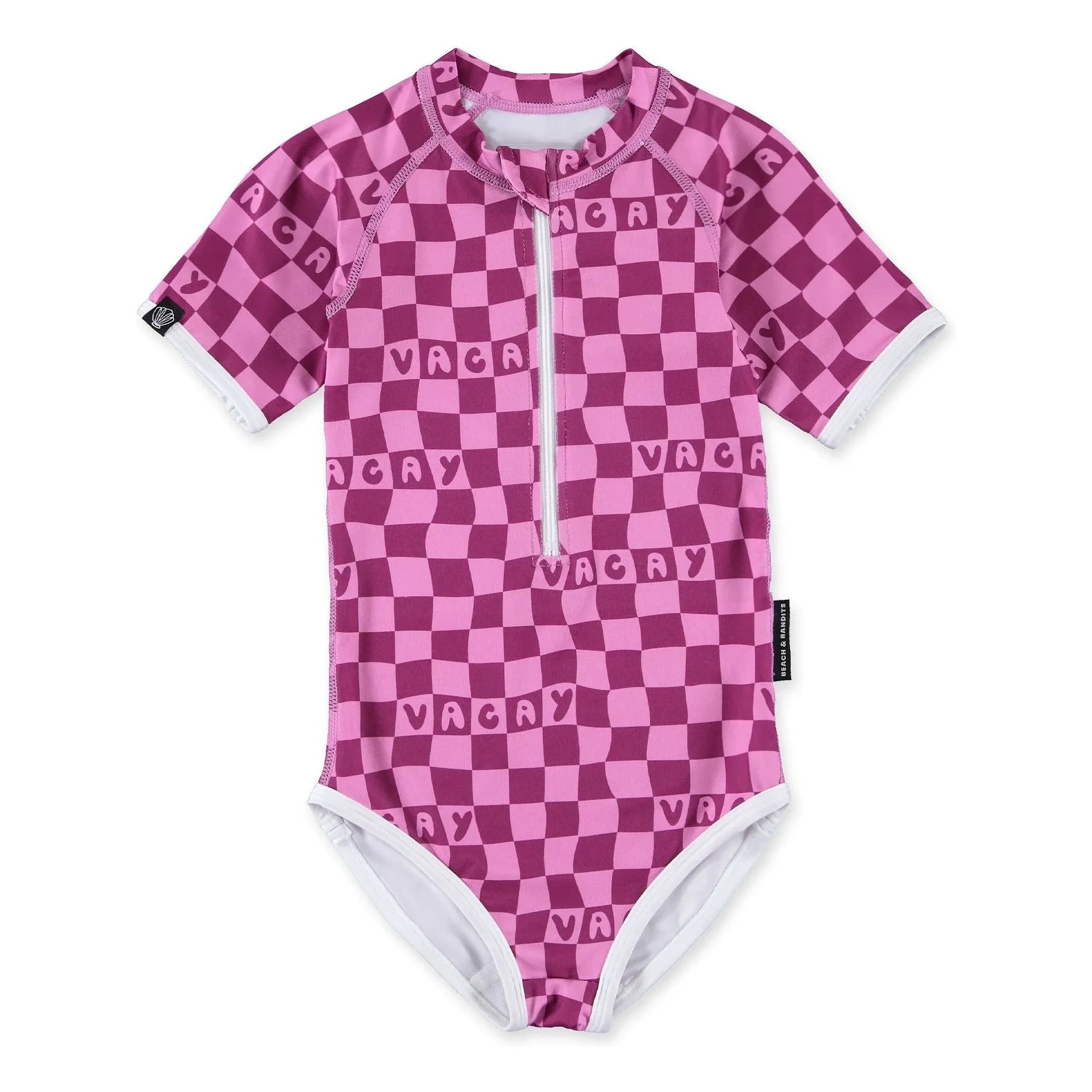 Beach & Bandits - Karierter Ferien-Badeanzug aus recycelten Fasern mit UV-Schutz | Fuchsia