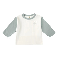 Quincy Mae - Lune Bio-Baumwoll-Raglan-T-Shirt | Grau-Blau