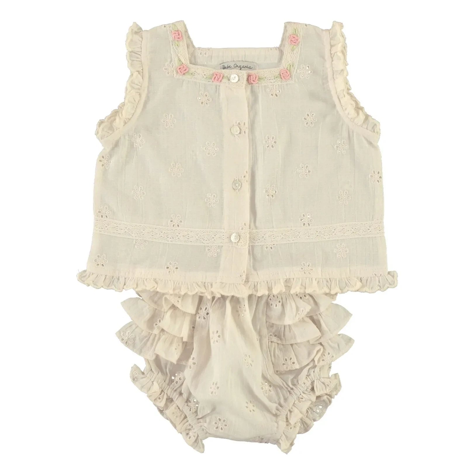 Bebe Organic - Luna Rüschen-Oberteil und Bloomers Set | Ecru