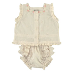 Bebe Organic - Luna Rüschen-Oberteil und Bloomers Set | Ecru