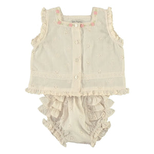 Bebe Organic - Luna Rüschen-Oberteil und Bloomers Set | Ecru