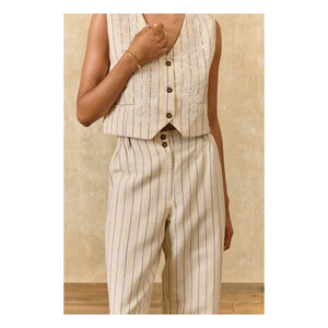 Louise Misha - Abuela Gestreifte Leinen- und Baumwollhose | Creme