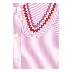 Mipounet - Nadine Gestreifte Bluse, Claudine Kragen | Hellrosa