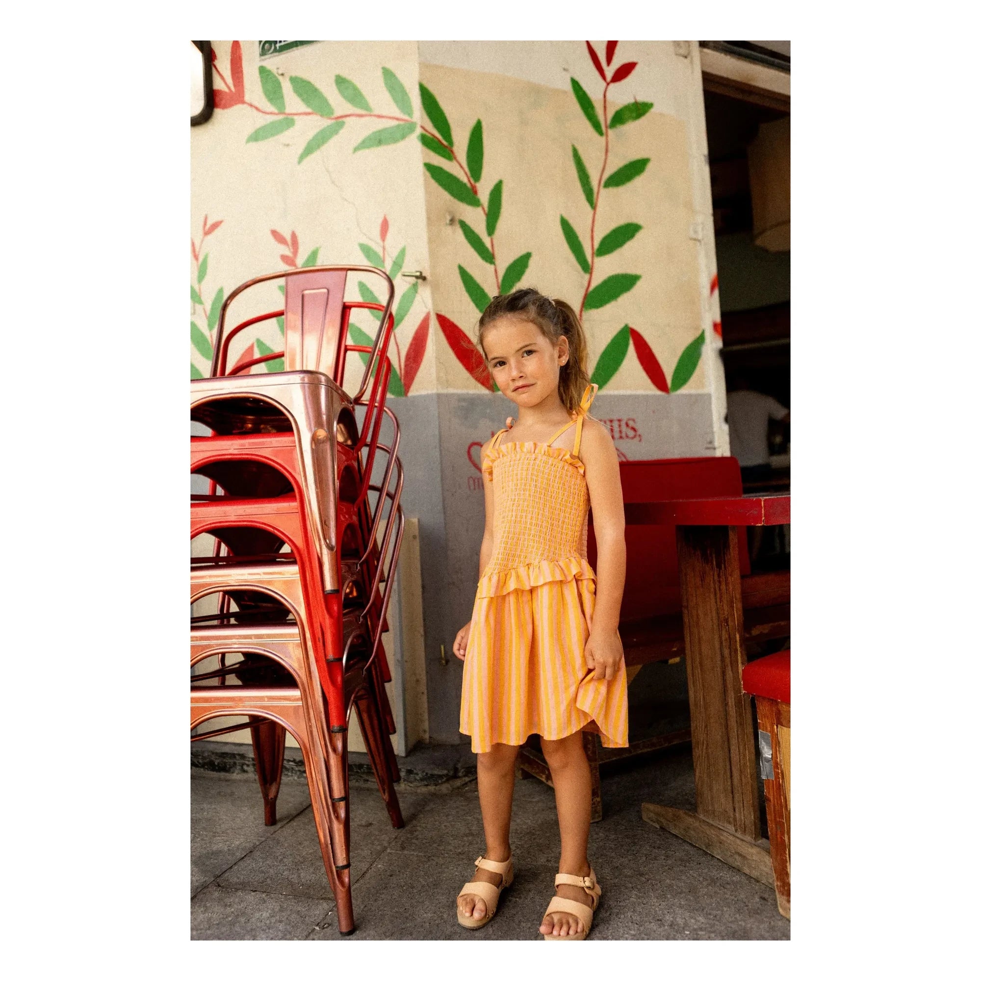 Louis Louise - Gestreiftes Eden Rüschenkleid | Orange