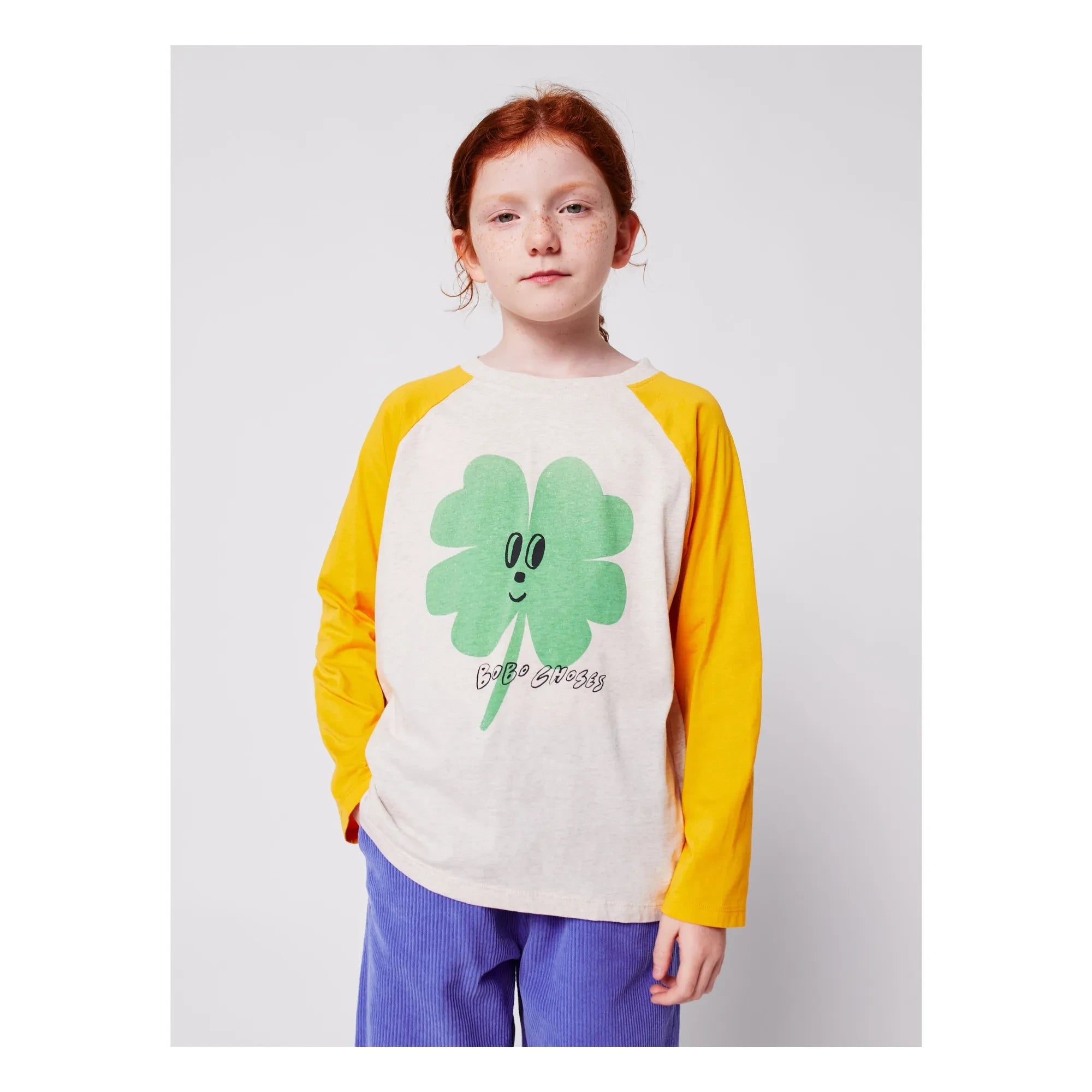 Bobo Choses - T-Shirt aus Bio-Baumwolle mit Farbblock-Kleeblattmuster | Gelb