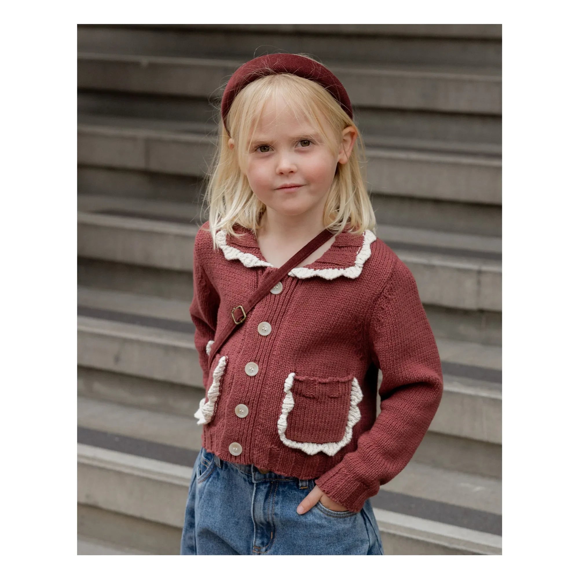 Rylee + Cru - Mini Strickjacke | Weinrot