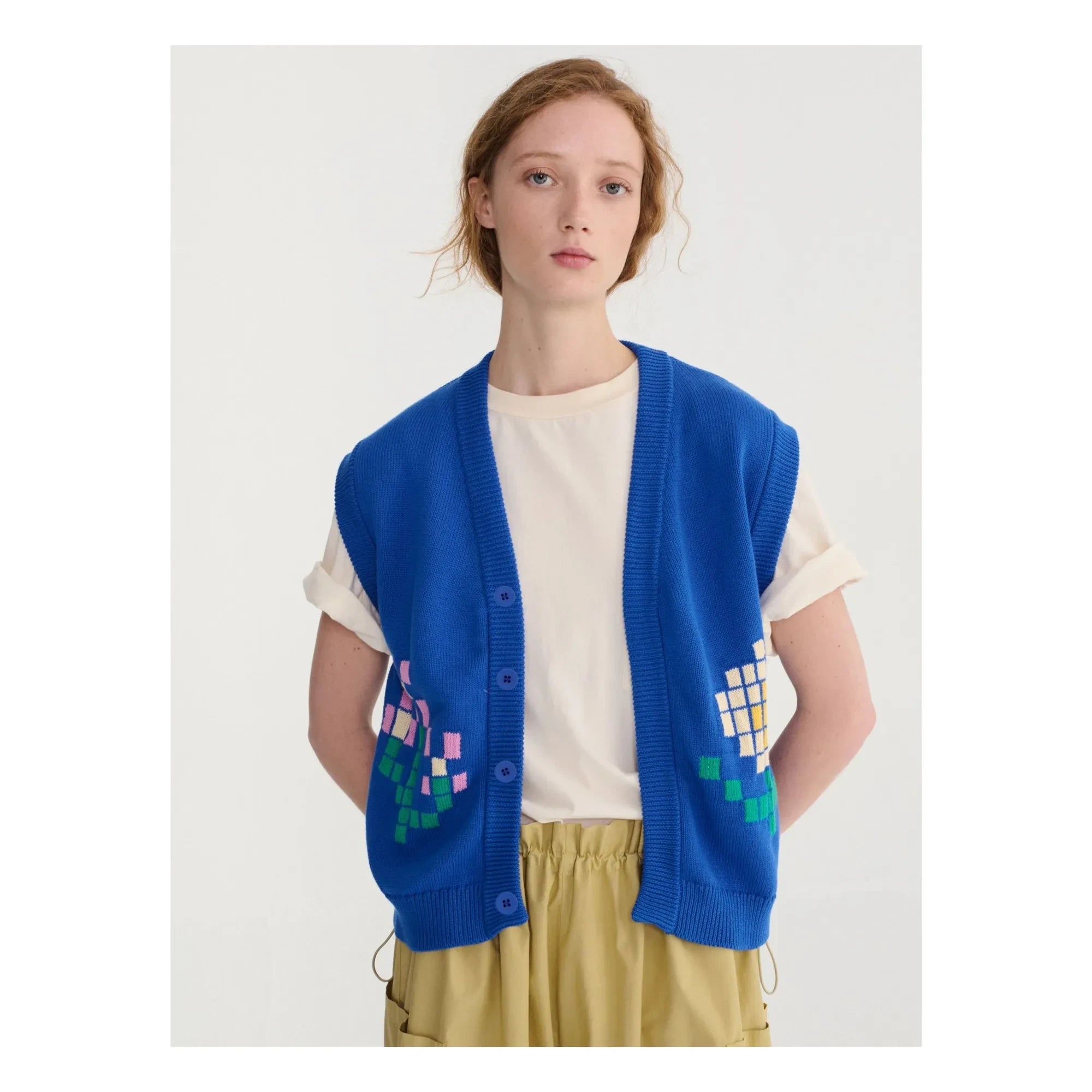 Bobo Choses - Pixel Flower Bio-Baumwoll-Strickjacke | Blau