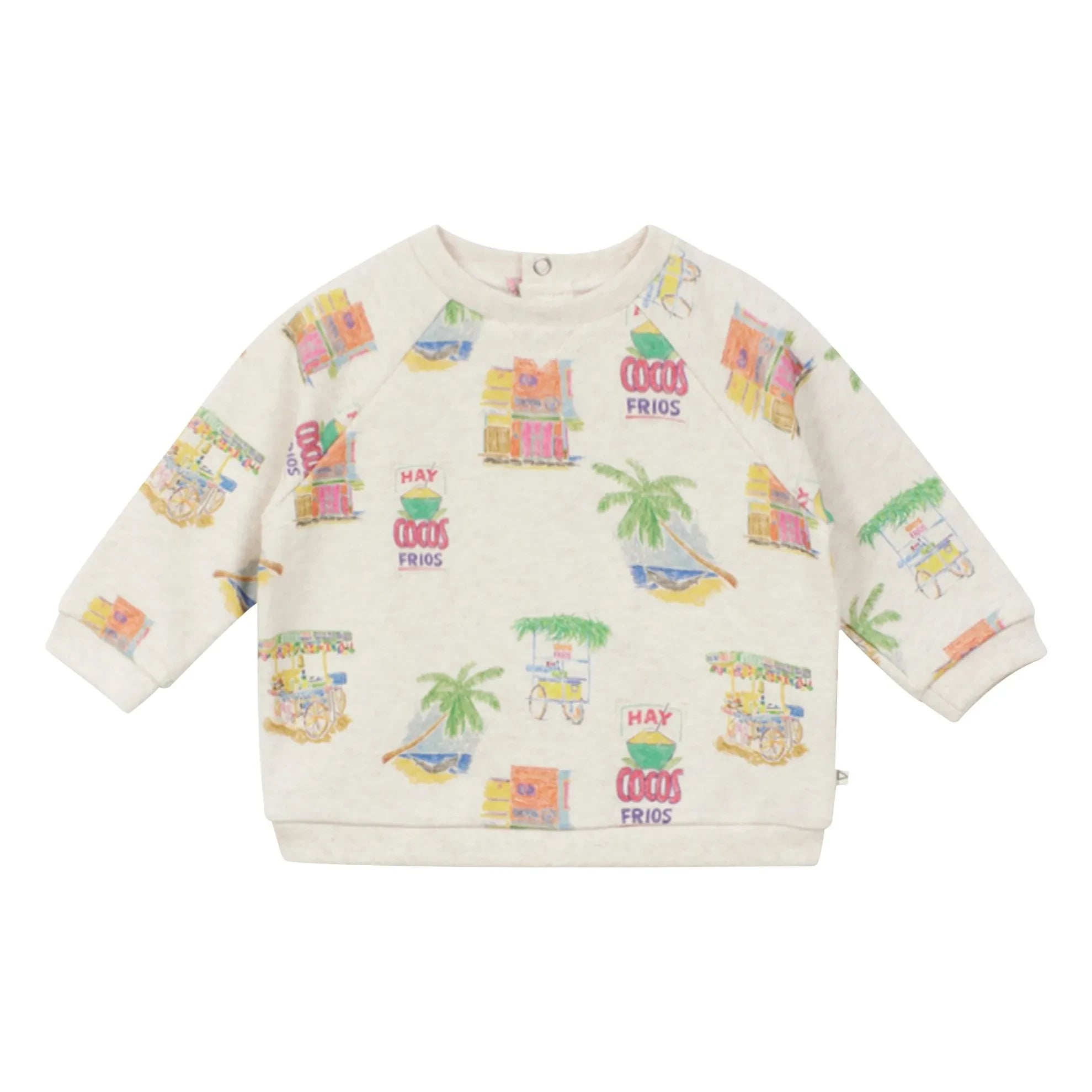 Arsène et Les Pipelettes - Baby-Sweatshirt aus Bio-Baumwolle mit Palmenmotiv | Hellbeige