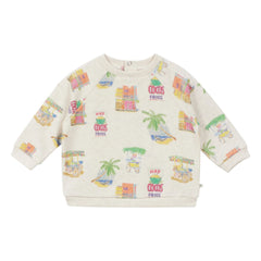 Arsène et Les Pipelettes - Baby-Sweatshirt aus Bio-Baumwolle mit Palmenmotiv | Hellbeige