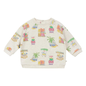 Arsène et Les Pipelettes - Baby-Sweatshirt aus Bio-Baumwolle mit Palmenmotiv | Hellbeige