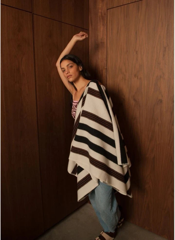 La Méricaine - Blackfeet Recycelter Wollponcho | Ecru