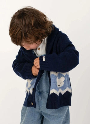 Donsje - Kwinten Polar Bear Cardigan aus Merinowolle | Marineblau
