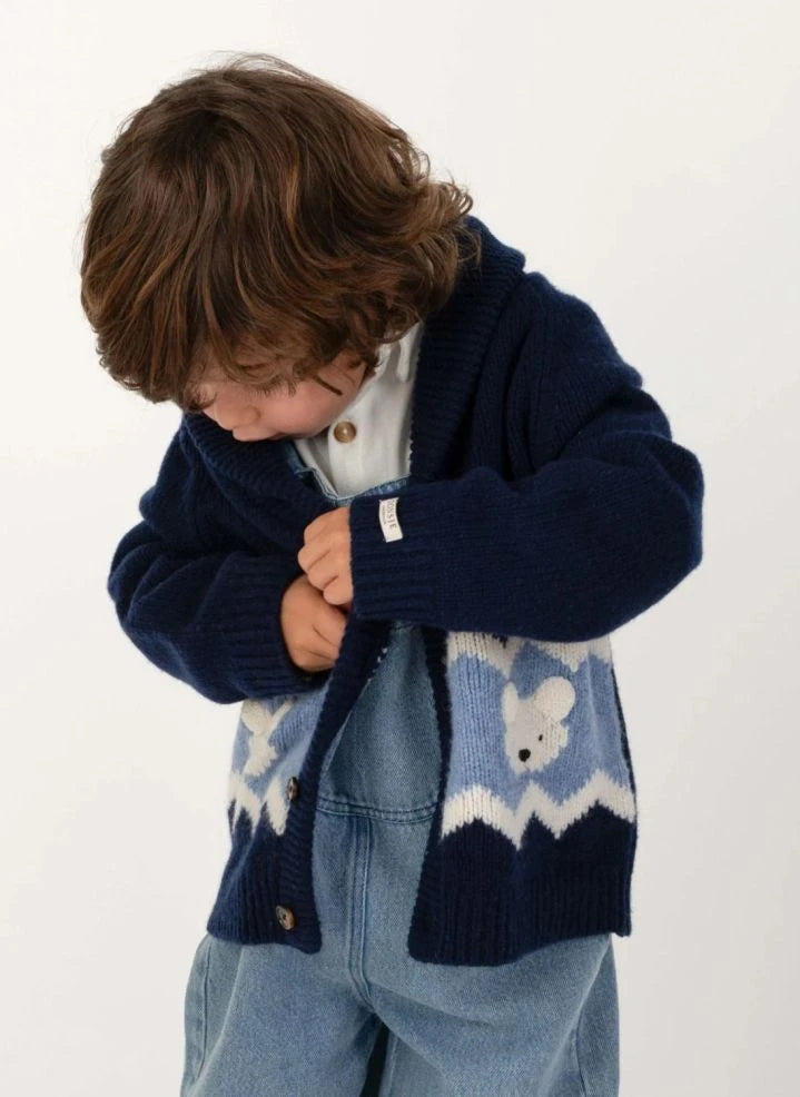 Donsje - Kwinten Polar Bear Cardigan aus Merinowolle | Marineblau