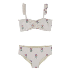 Emile et Ida - Bandeau-Badeanzug mit Blumenmuster | Creme
