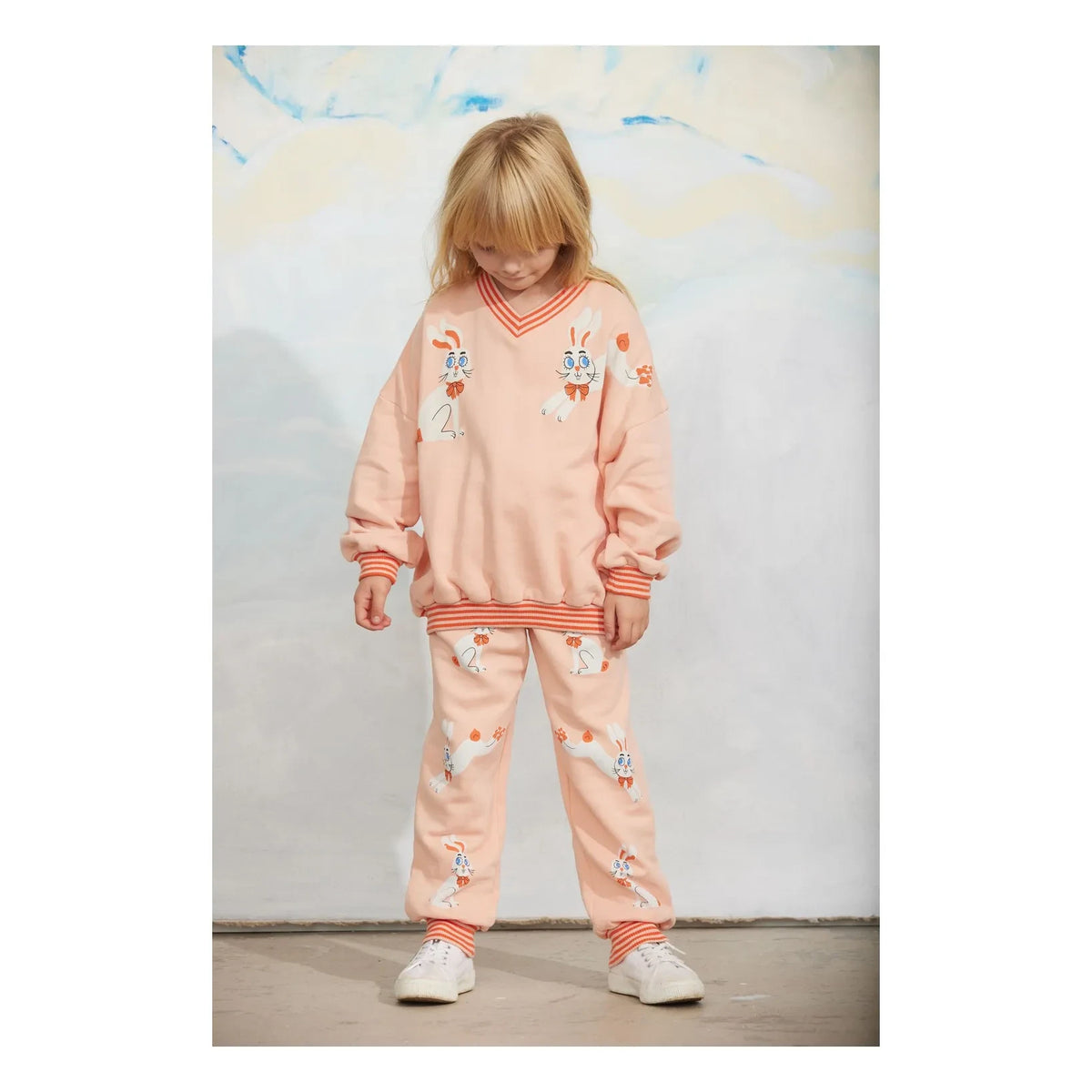 Mini Rodini - Yuvarlak yaka sweatshirt Rabbits Organik pamuk | Pembe