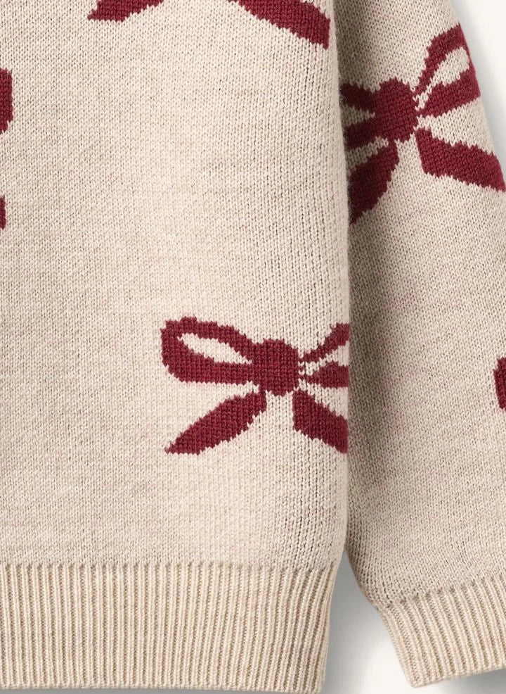 Wheat - Pullover mit Knoten‑Schleife aus Merinowolle | Creme