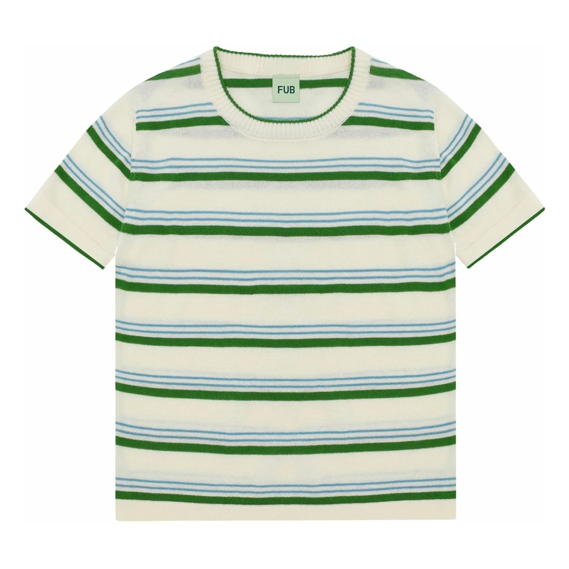 FUB – Gestreiftes T-Shirt, extrafeines Rippstrick, Bio-Baumwolle | Grün