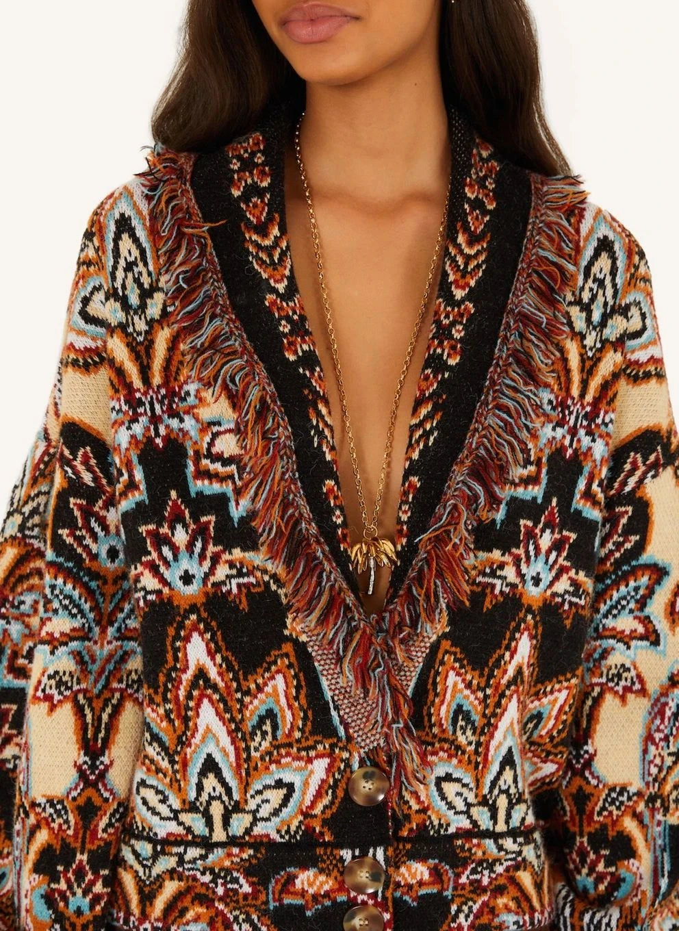 Farm Rio - Tapestry Dream Cardigan mit Fransen | Schwarz