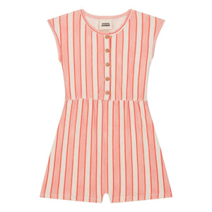 Studio Bohème - Loulou Gestreifter Bio-Baumwoll-Frottee-Overall | Rosa