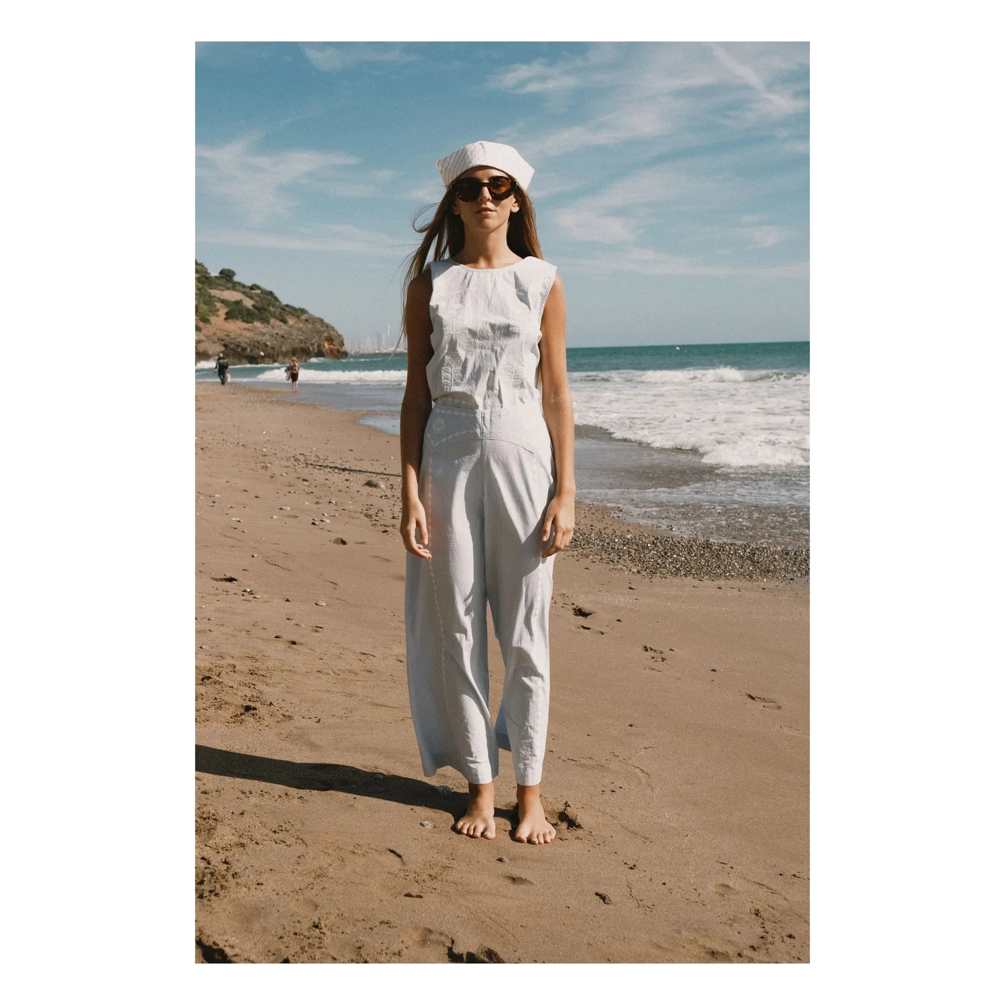 The Tiny Big Sister - Leinen- und Baumwollhose mit Stickerei | Blau
