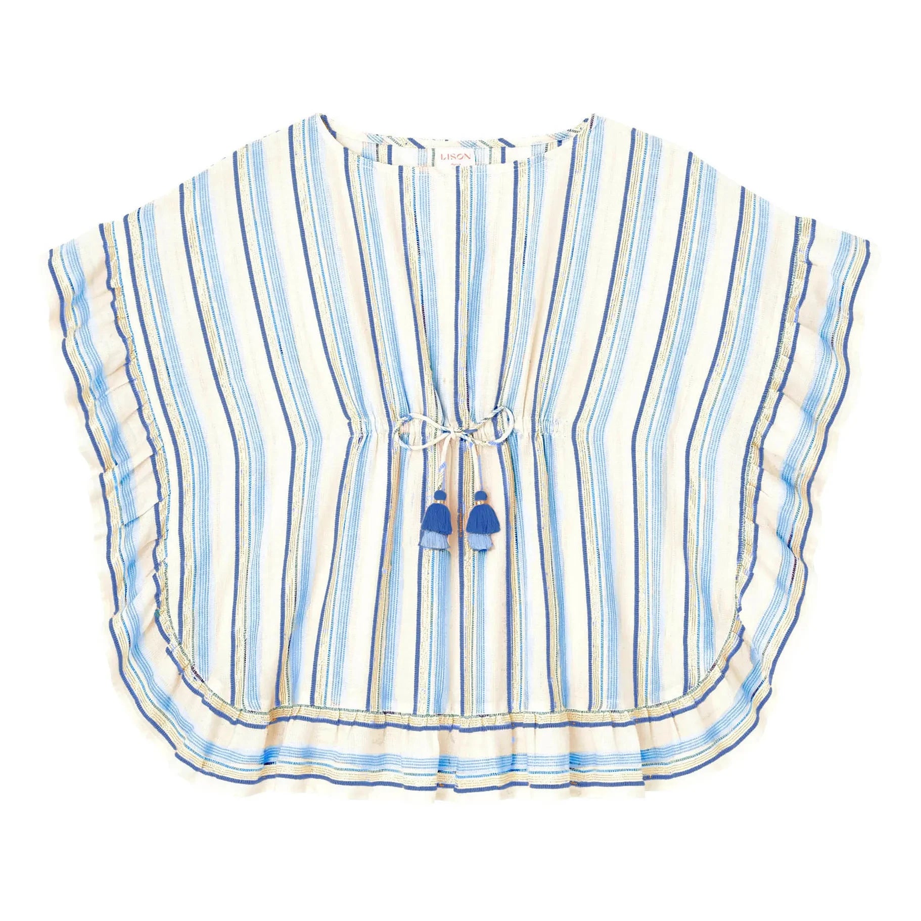 Lison Paris – gestreifter Metallic-Kaftan | Beige