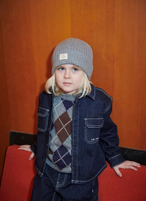 Copenhagen Colors - Gri Argyle Kolsuz Yün Kazak
