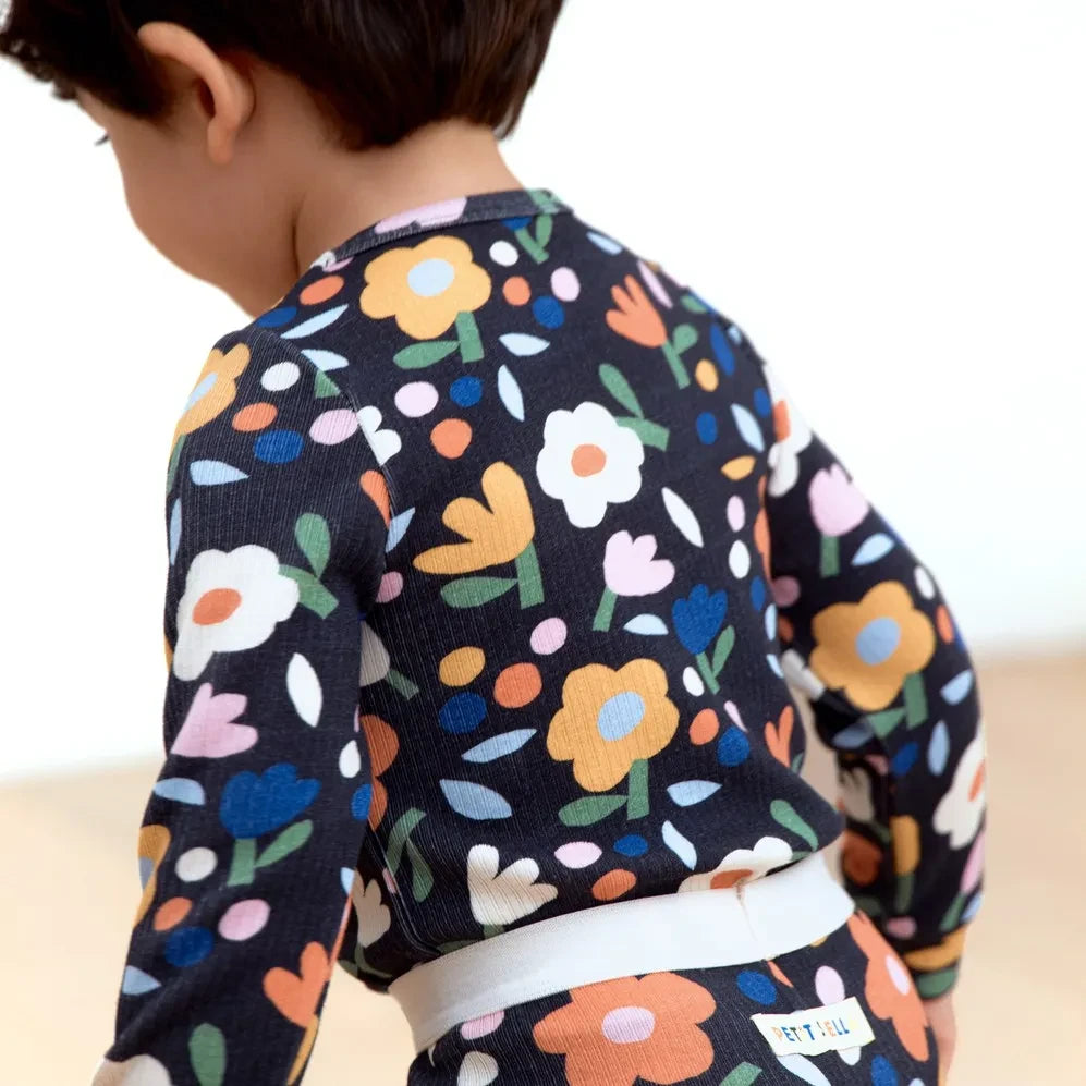 Petit Stella - Çiçek Desenli Pima Pamuk ve Modal Pijama | Siyah