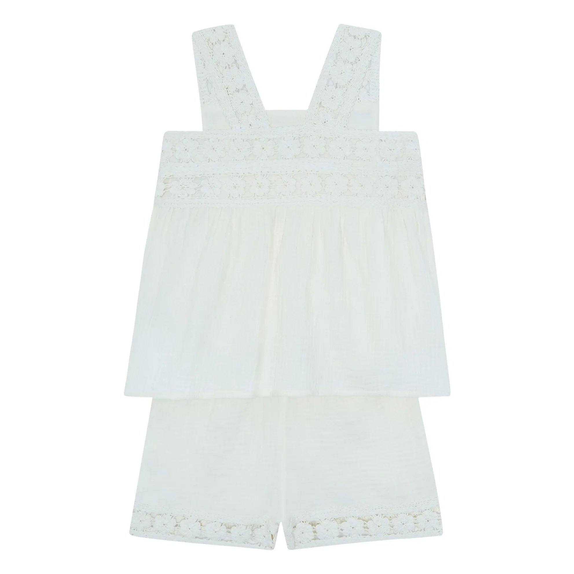 Bonton - Nouki Set aus Baumwoll-Musselin-Trägerhemd und Shorts | Ecru