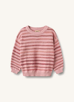 Wheat - Harlow Çizgili Organik Pamuk Jakarlı Kazak | Mermerimsi pembe