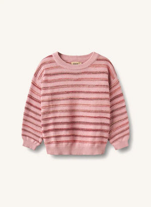 Wheat - Harlow Çizgili Organik Pamuk Jakarlı Kazak | Mermerimsi pembe