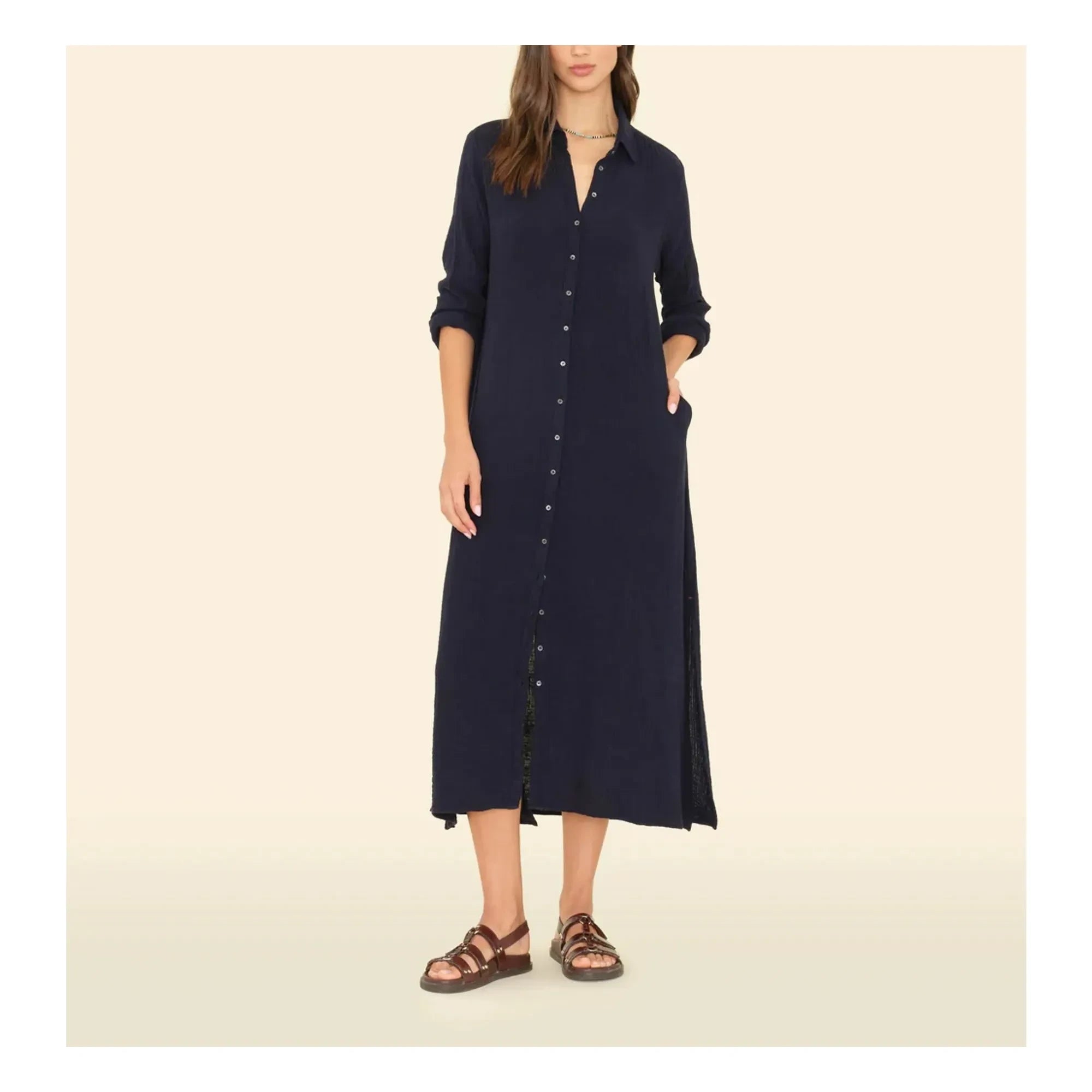 Xirena - Boden Baumwoll-Gaze-Kleid | Dunkelblau