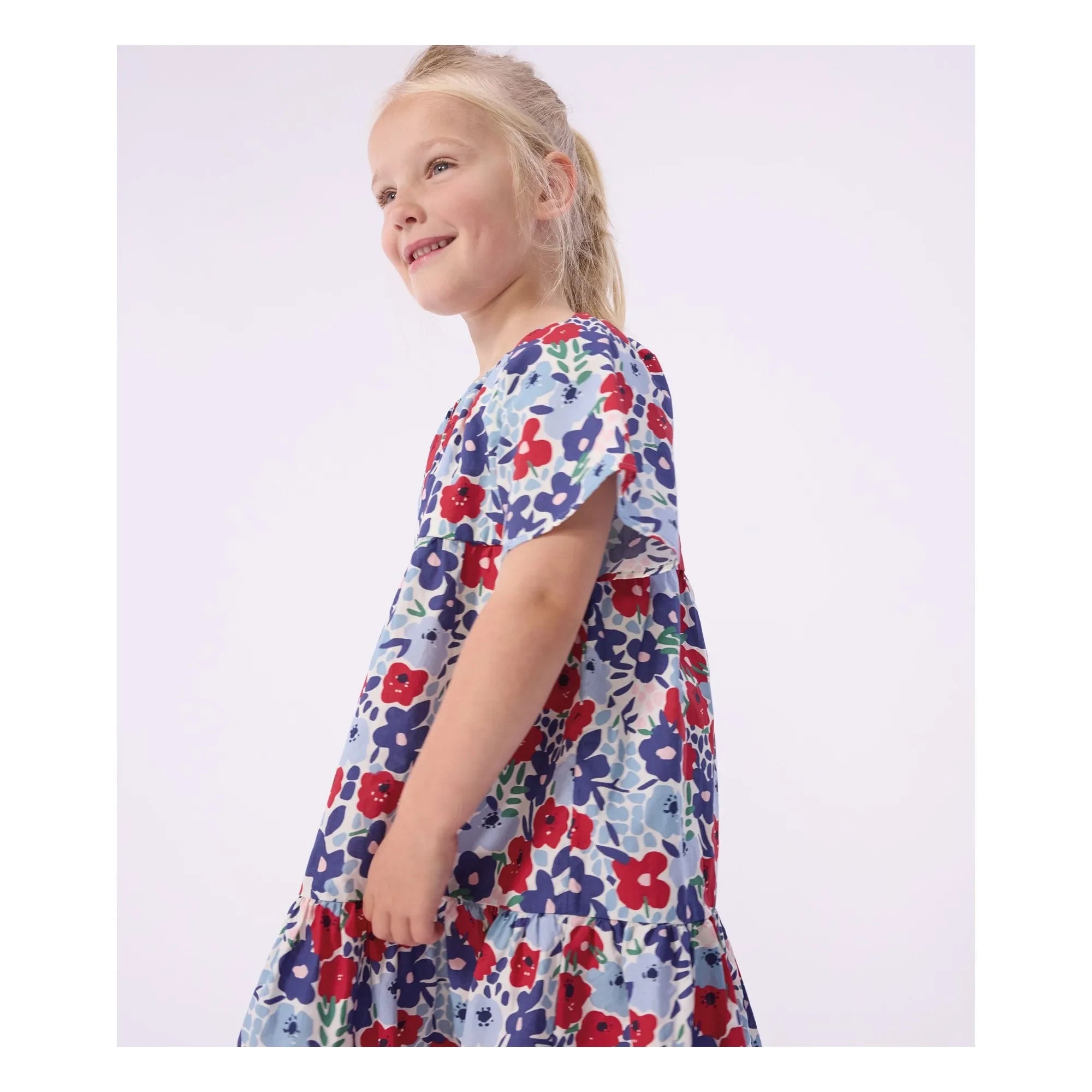 Petit Bateau – Bio-Popeline-Blumenkleid | Blau