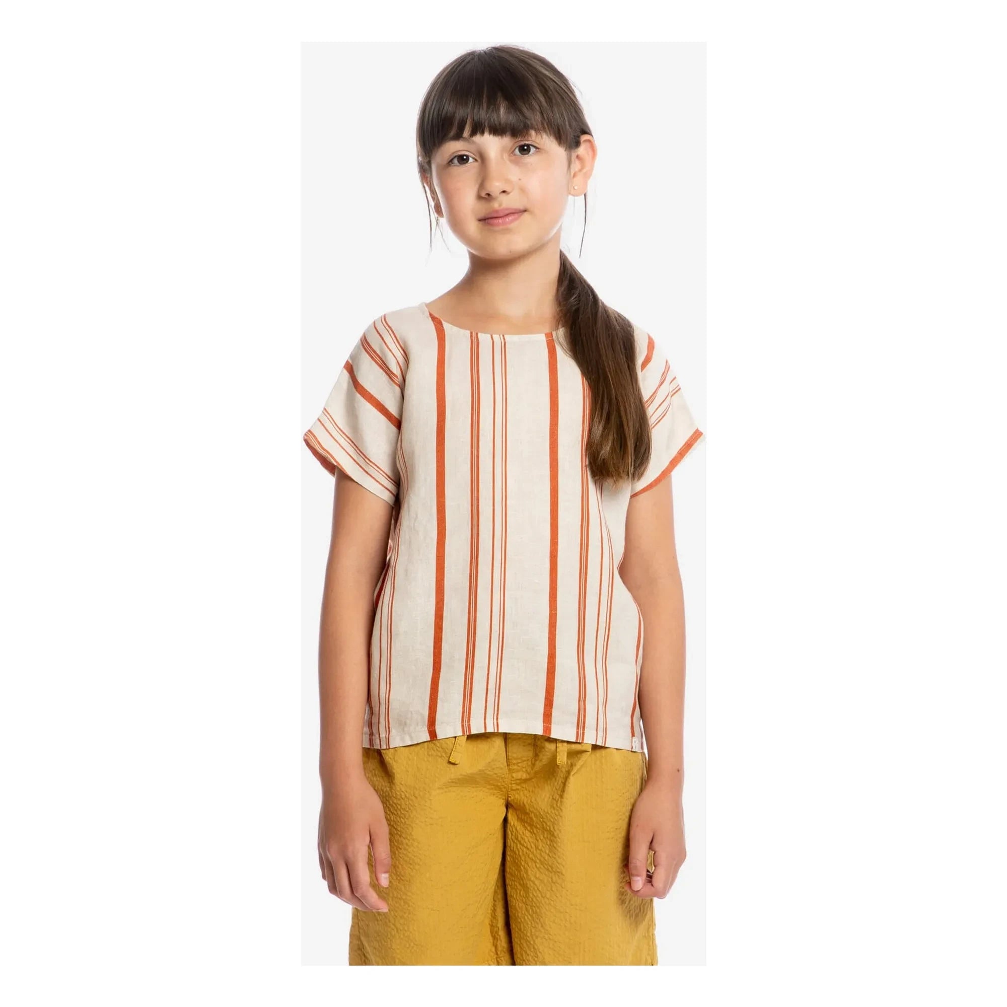 Matona - Easy Gestreiftes Leinen-T-Shirt | Gebrochenes Weiß