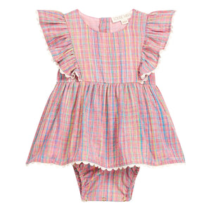Louise Misha - Lena Carreaux Strampler-Kleid | Rosa