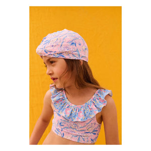 Louise Misha - Abina Badehaube mit Blumenmuster aus recycelten Fasern | Blau
