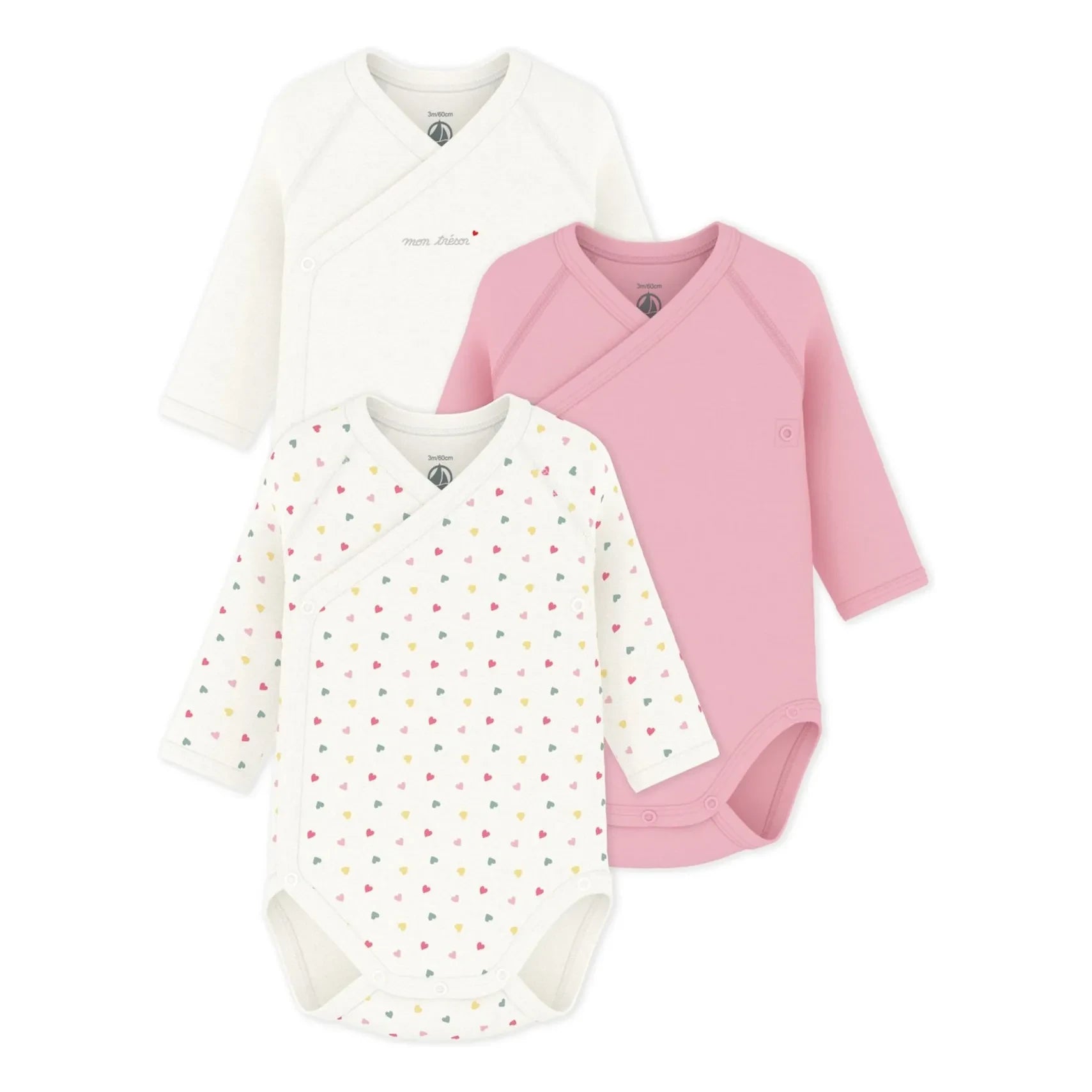Petit Bateau - 3'lü Mon Trésor Organik Pamuk Çapraz Tulum Seti | Beyaz