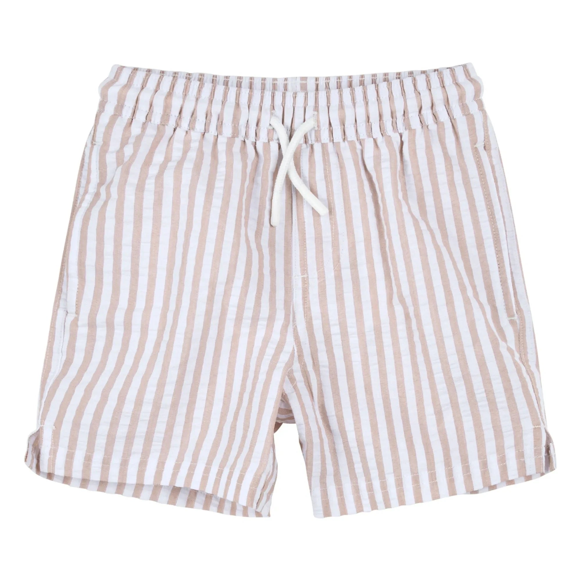 Petit Lem - Seersucker Recycelte Faser Gestreifte Badeshorts | Beige