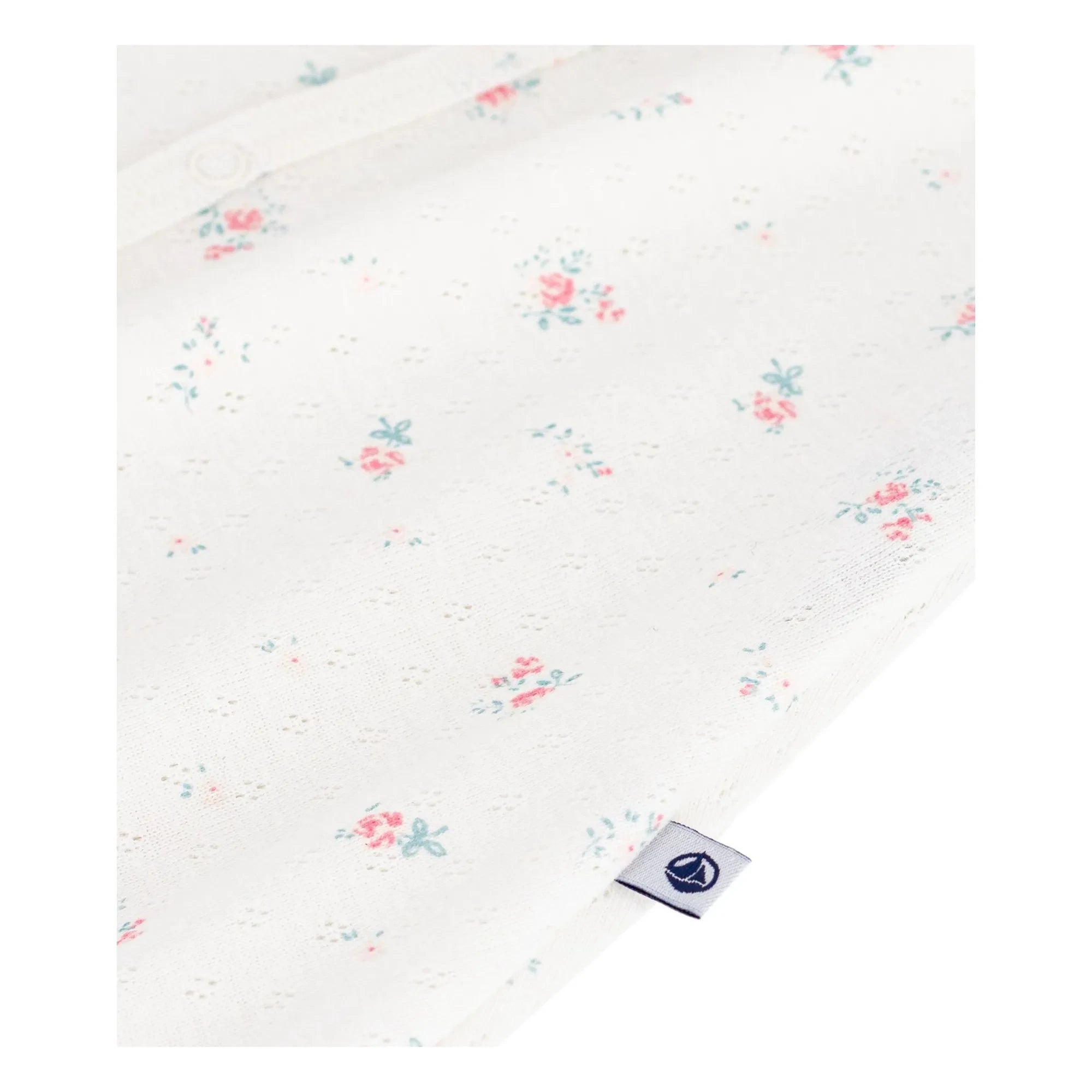 Petit Bateau – Schlafanzug mit Lochstickerei und Blumenmuster, Strampler-Stil | Weiß