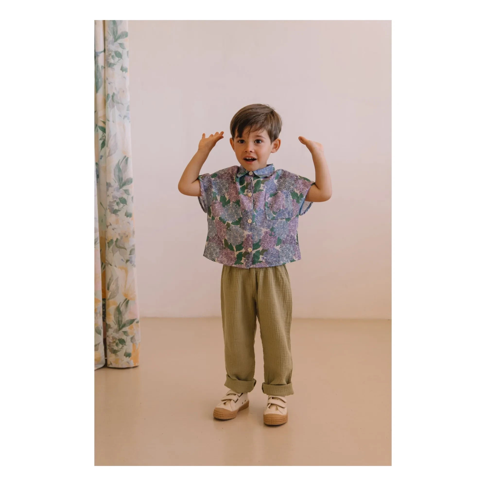 Studio Bohème - Cousin Gaze Hose aus Bio-Baumwoll-Waffelstoff | Hellkhaki