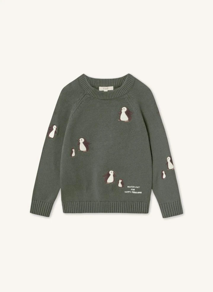 Fliink - Mahdi Organischer Baumwoll-Penguin-Pullover | Grün