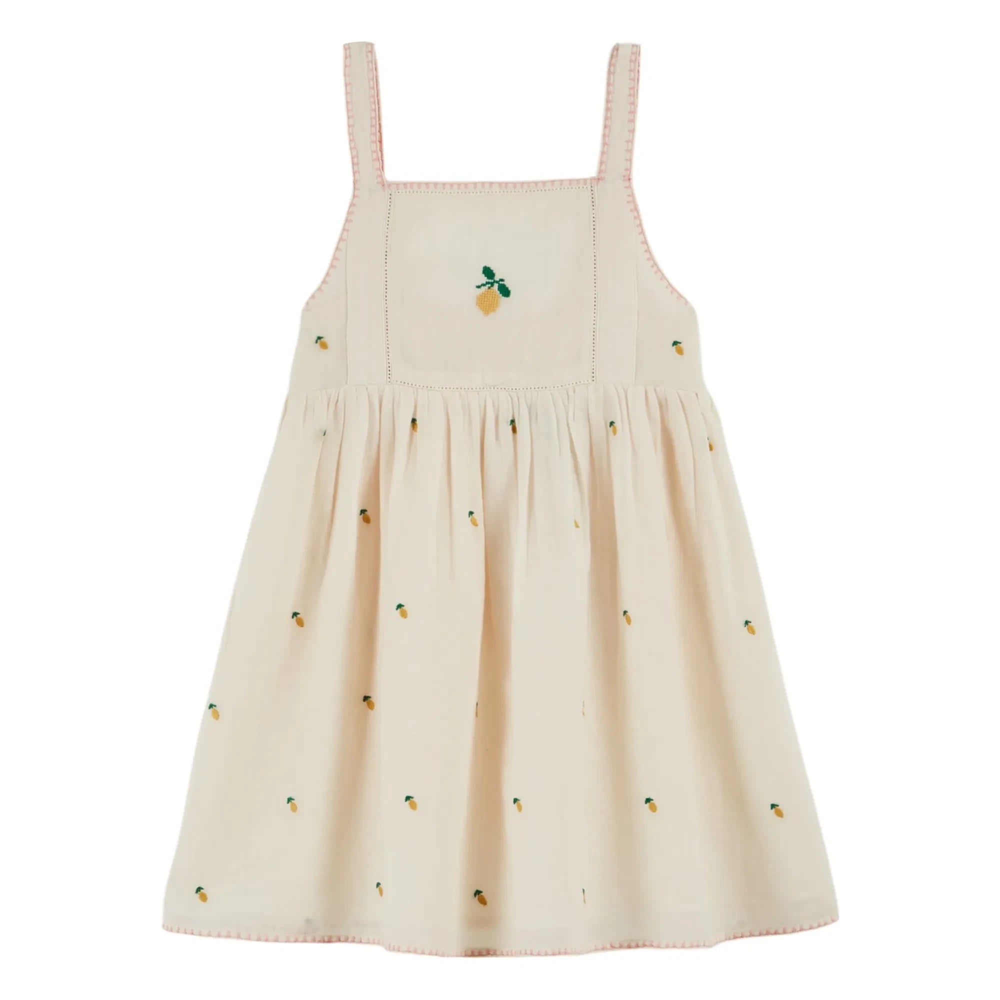 Emile et Ida - Kleid mit Zitronenstickerei | Creme